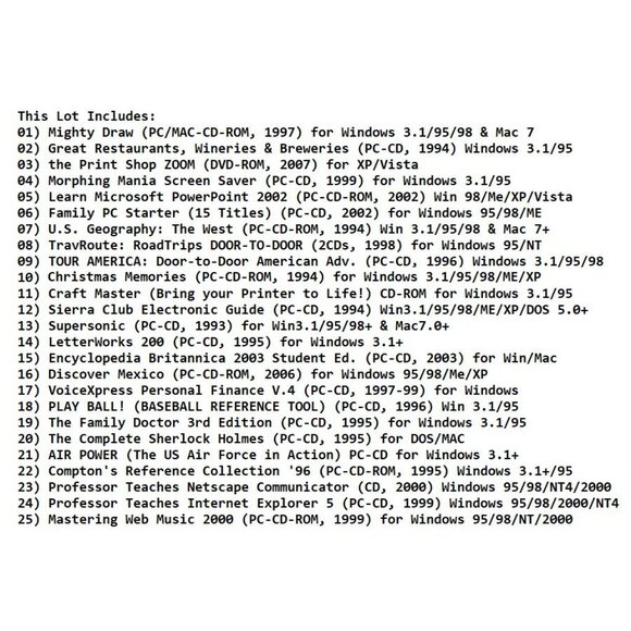 200 MISC CD-ROM LOT1-4 - PC Software Lot CLEARANCE -NEW or LIKE NEW in Sleeve - Picture 5 of 14